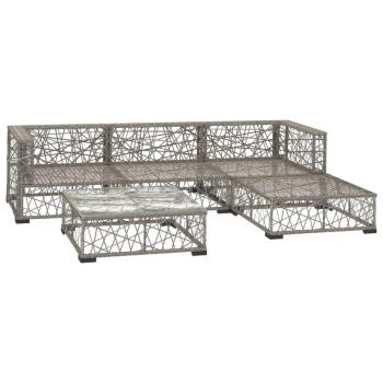 5-tlg. Garten-Lounge-Set mit Kissen Poly Rattan Grau