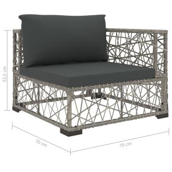 5-tlg. Garten-Lounge-Set mit Kissen Poly Rattan Grau