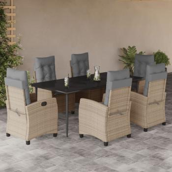 ARDEBO.de - 7-tlg. Garten-Essgruppe mit Kissen Beigemischung Poly Rattan
