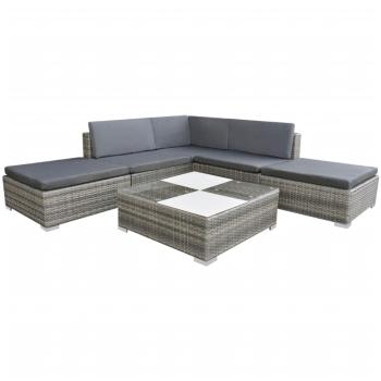 ARDEBO.de - 6-tlg. Garten-Lounge-Set mit Kissen Poly Rattan Grau