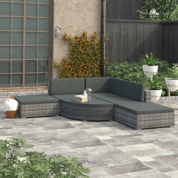 ARDEBO.de - 6-tlg. Garten-Lounge-Set mit Kissen Poly Rattan Grau