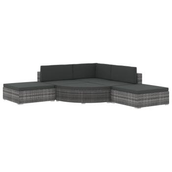 6-tlg. Garten-Lounge-Set mit Kissen Poly Rattan Grau