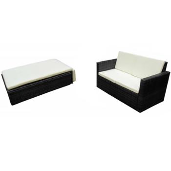 2-tlg. Garten-Lounge-Set mit Kissen Poly Rattan Schwarz