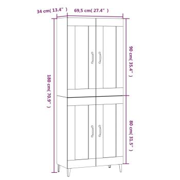 Highboard Räuchereiche 69,5x34x180 cm Holzwerkstoff