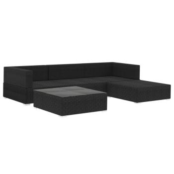 5-tlg. Garten-Lounge-Set mit Kissen Poly Rattan Schwarz