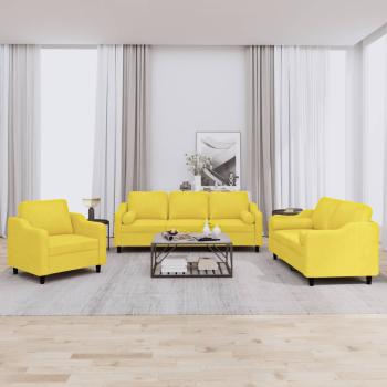 ARDEBO.de - 3-tlg. Sofagarnitur mit Kissen Hellgelb Stoff