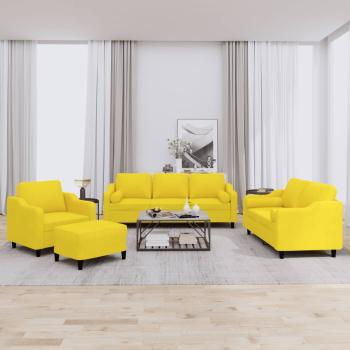 ARDEBO.de - 4-tlg. Sofagarnitur mit Kissen Hellgelb Stoff