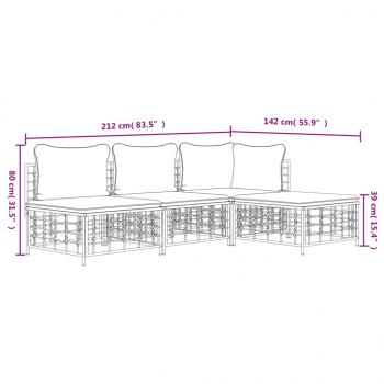4-tlg. Garten-Lounge-Set mit Kissen Anthrazit Poly Rattan