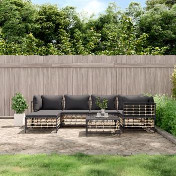 ARDEBO.de - 7-tlg. Garten-Lounge-Set mit Kissen Anthrazit Poly Rattan