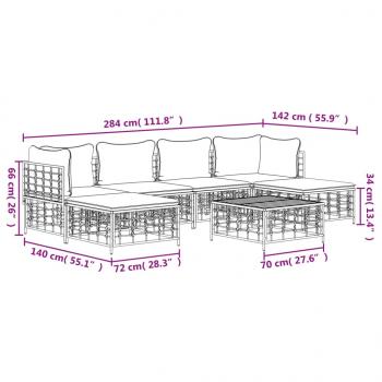 7-tlg. Garten-Lounge-Set mit Kissen Anthrazit Poly Rattan