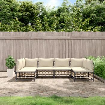 ARDEBO.de - 6-tlg. Garten-Lounge-Set mit Kissen Anthrazit Poly Rattan