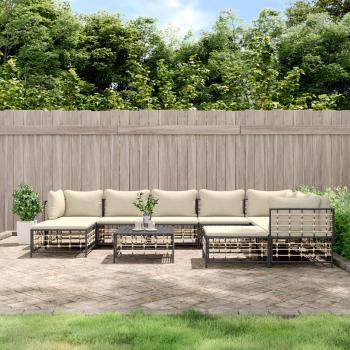 ARDEBO.de - 10-tlg. Garten-Lounge-Set mit Kissen Anthrazit Poly Rattan