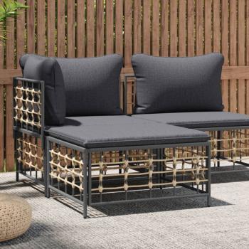 ARDEBO.de - Gartenhocker mit Dunkelgrauem Kissen Poly Rattan