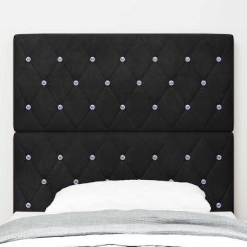 Schwarzes Samt Kopfteil mit Kristallknopfdetaillierung, 100 cm, Schwarzes Samt Kopfteil mit Kristallknopfdetaillierung, 200 cm