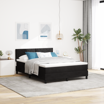 Boxspringbett mit Matratze in Schwarz, 140x190 cm Samt