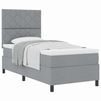 Hellgraues Boxspringbett mit Matratze 90x200 cm aus Stoff