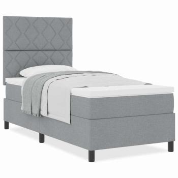 Hellgraues Boxspringbett mit Matratze 90x200 cm aus Stoff