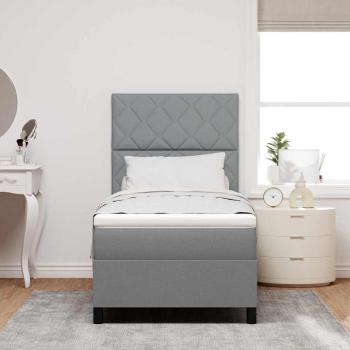 Hellgraues Boxspringbett mit Matratze 90x200 cm aus Stoff