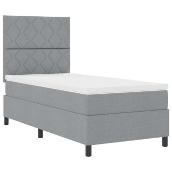 Hellgraues Boxspringbett mit Matratze 90x200 cm aus Stoff