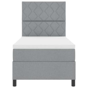 Hellgraues Boxspringbett mit Matratze 90x200 cm aus Stoff