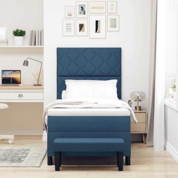 Boxspringbett mit Matratze & Bank Blau 90x200 cm Stoff
