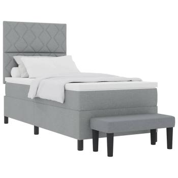 Boxspringbett mit Matratze & Bank Hellgrau 100x200 cm Stoff