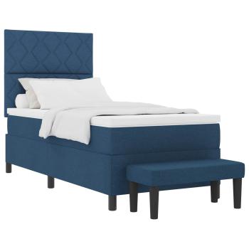 Boxspringbett mit Matratze & Bank Blau 100x200 cm Stoff