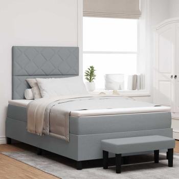 ARDEBO.de - Boxspringbett mit Matratze & Bank Hellgrau 120x190 cm Stoff