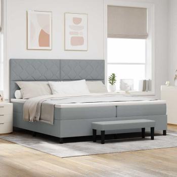 ARDEBO.de - Boxspringbett mit Matratze & Bank Hellgrau 200x200 cm Stoff