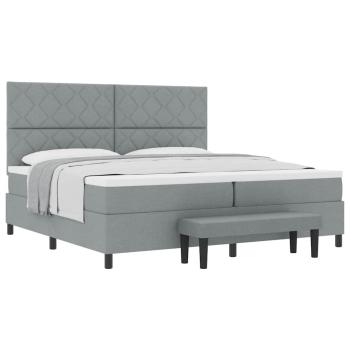 Boxspringbett mit Matratze & Bank Hellgrau 200x200 cm Stoff