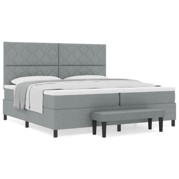 Boxspringbett mit Matratze & Bank Hellgrau 200x200 cm Stoff