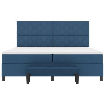 Boxspringbett mit Matratze & Bank Blau 200x200 cm Stoff