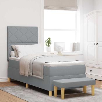 ARDEBO.de - Boxspringbett mit Matratze & Bank Hellgrau 80x200 cm Stoff