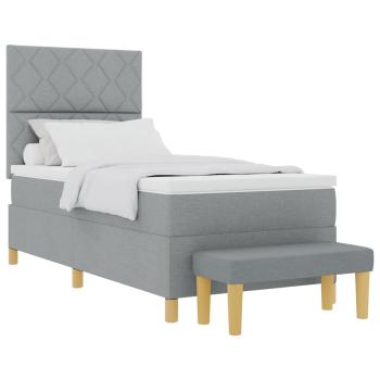 Boxspringbett mit Matratze & Bank Hellgrau 90x190 cm Stoff