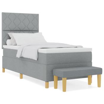 Boxspringbett mit Matratze & Bank Hellgrau 90x190 cm Stoff