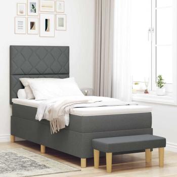 ARDEBO.de - Boxspringbett mit Matratze & Bank Dunkelgrau 90x190 cm Stoff