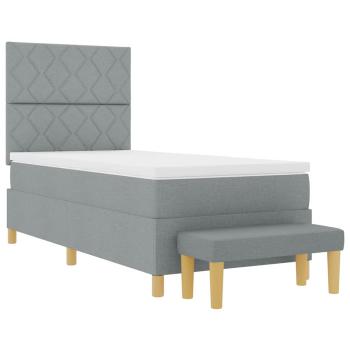 Boxspringbett mit Matratze & Bank Hellgrau 100x200 cm Stoff