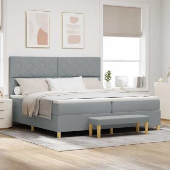 ARDEBO.de - Boxspringbett mit Matratze und Bank hellgrau 200x200 cm Stoff