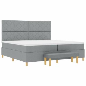 Boxspringbett mit Matratze und Bank hellgrau 200x200 cm Stoff