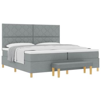 Boxspringbett mit Matratze und Bank hellgrau 200x200 cm Stoff