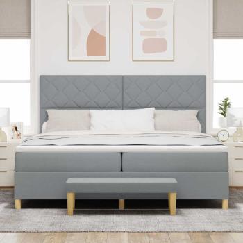 Boxspringbett mit Matratze und Bank hellgrau 200x200 cm Stoff