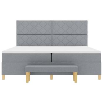 Boxspringbett mit Matratze und Bank hellgrau 200x200 cm Stoff