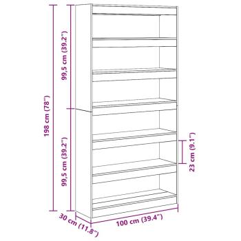 Bücherregal/Raumteiler Schwarz Eiche 100x30x198 cm Holzwerkstoff