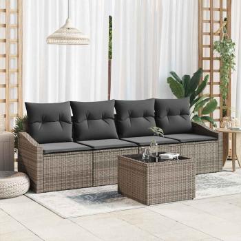 ARDEBO.de - 5-teiliges Garten Essgruppe mit Kissen Grau Poly Rattan