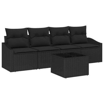 ARDEBO.de - 5-teiliges Garten-Esstisch-Set mit Kissen Schwarz Poly Rattan