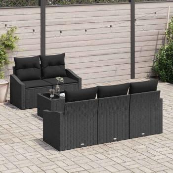 6-teiliges Garten-Sofa-Set mit Kissen schwarzes Poly-Rattan
