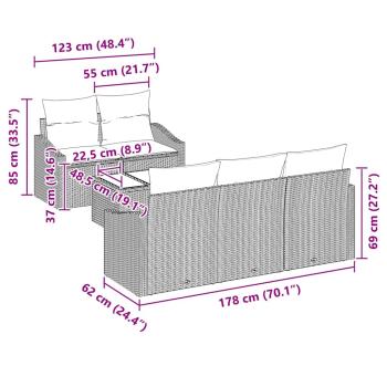 6-teiliges Garten-Sofa-Set mit Kissen schwarzes Poly-Rattan
