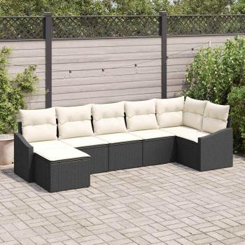 ARDEBO.de - 7-teiliges Garten-Esszimmer-Set mit Kissen Schwarz Poly-Rattan
