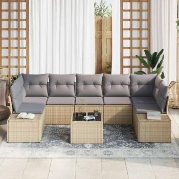 8-teiliges Garten Sofa Set mit Kissen Beige Poly Rattan