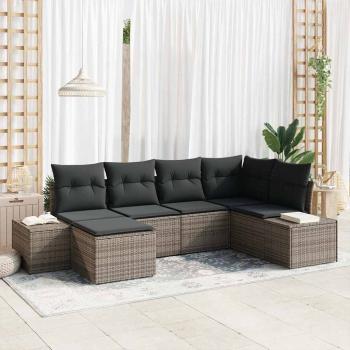 ARDEBO.de - 6-teiliges Garten-Sofa-Set mit Kissen Grau Poly Rattan